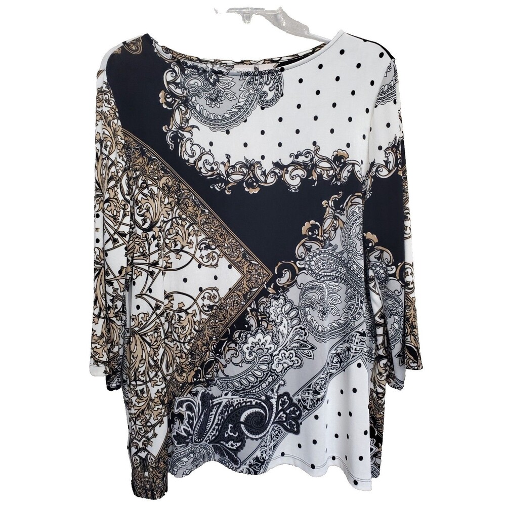 Chico's Travelers Slinky Knit Mixed Boho Print Boat Neck Tunic Size 4 (XXL)